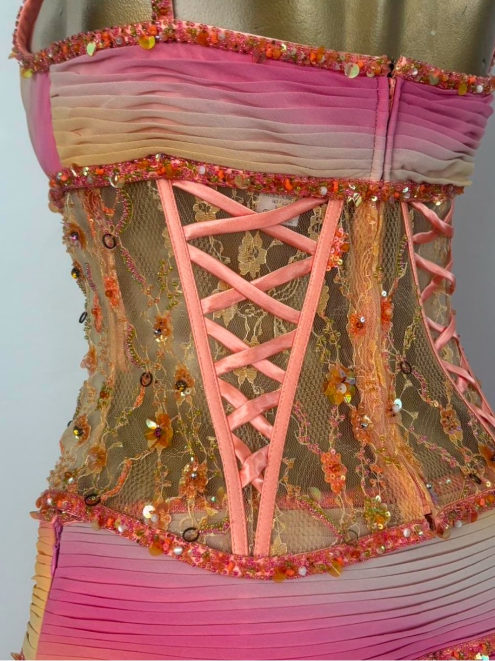 Y2K Pink & Orange fairy Ombre Lace-Up Bustier Corset Top and fairy skirt set - Picture 3 of 7